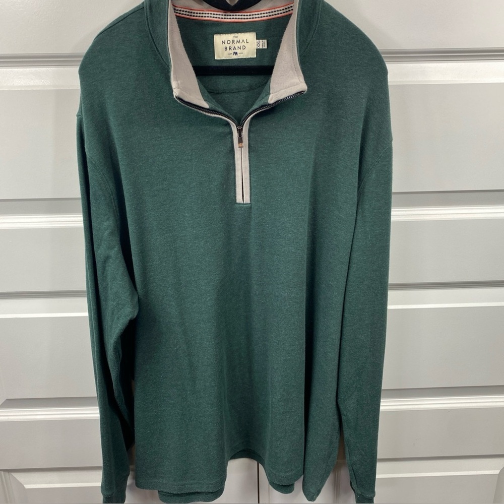 The Normal Brand Mens Long Sleeve Quarter Zip Pullover Sweater XXL Green & Gray